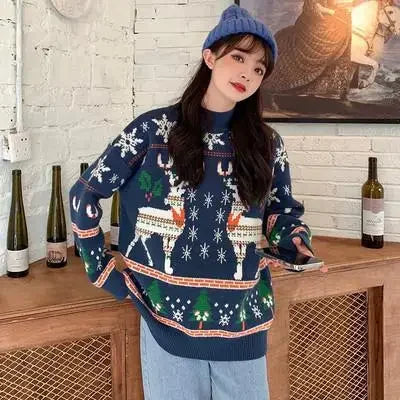 Cozy Red Deer Knitted Christmas Sweater