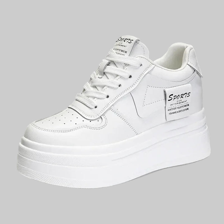 8CM Cow Genuine Leather Chunky Platform Sneakers