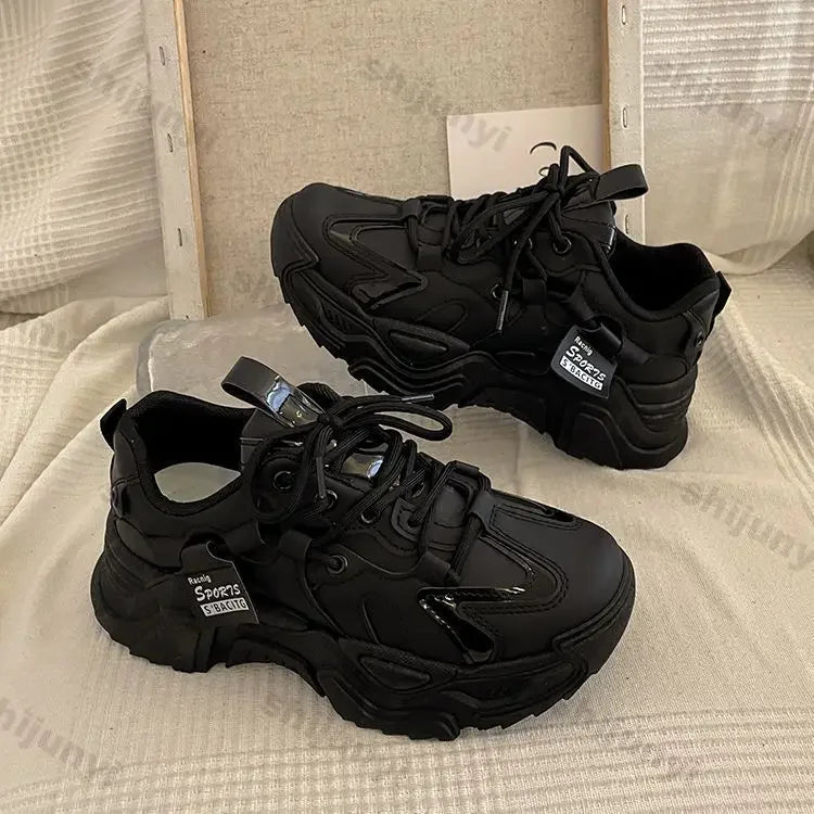 Trendy Chunky Leather Platform Sneakers