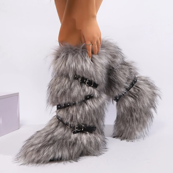 Y2K-Inspired Faux Fur Over-the-Knee Snow Boots