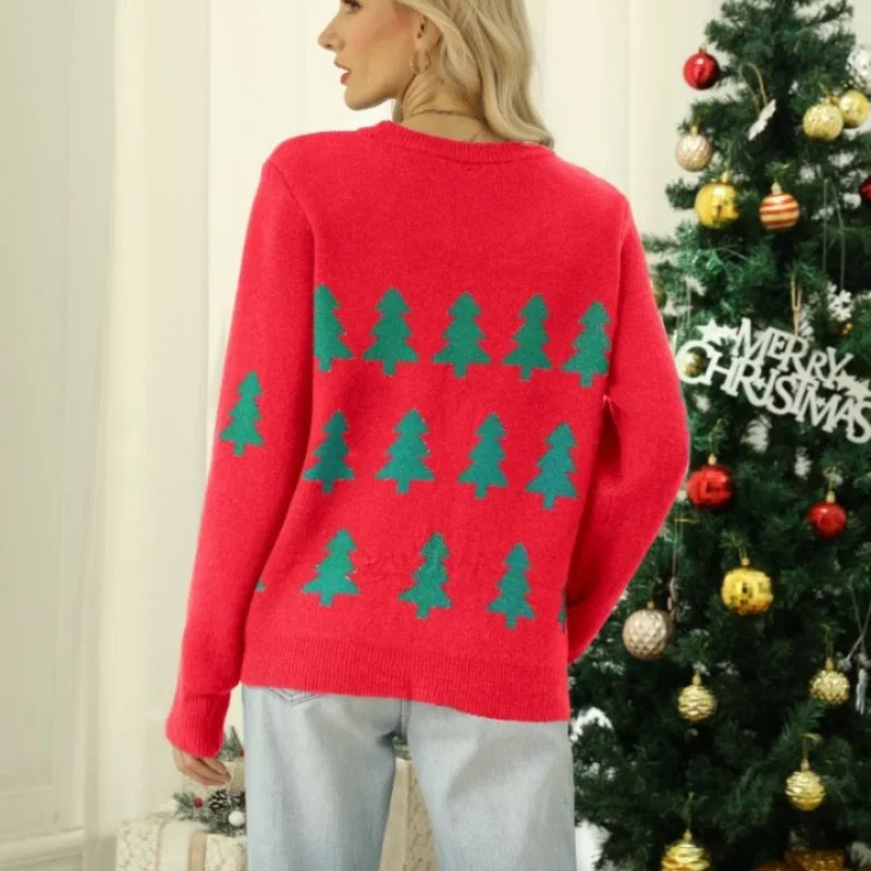 Santa Tree Pattern Loose Knit Christmas Sweaters
