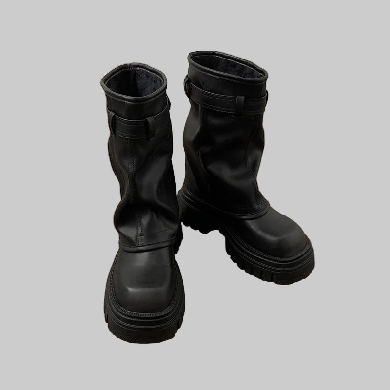 Elegant Winter Biker Boots with Belt Buckle