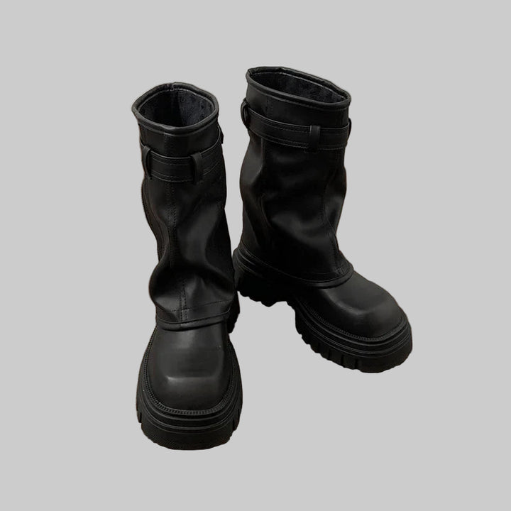 Elegant Winter Biker Boots with Belt Buckle