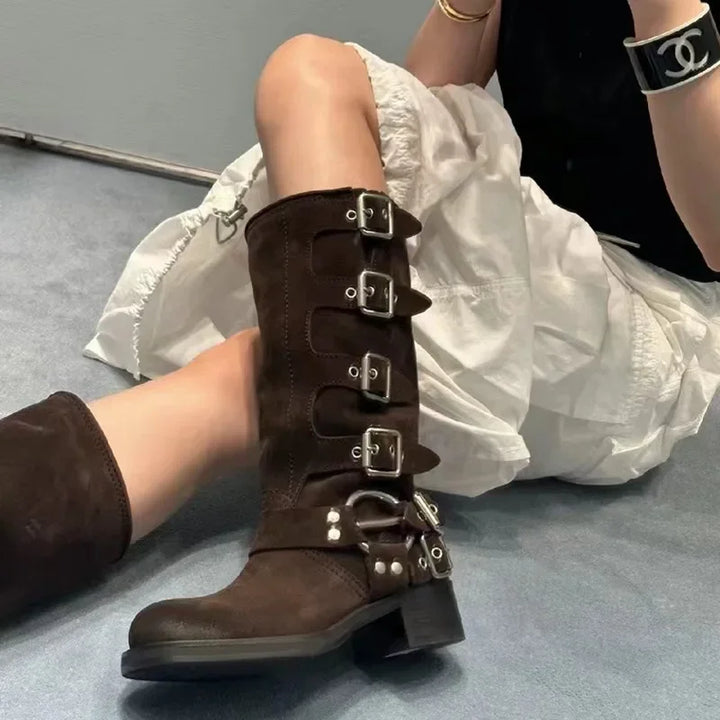 Handmade Leather High-Top Motorcycle Boots
