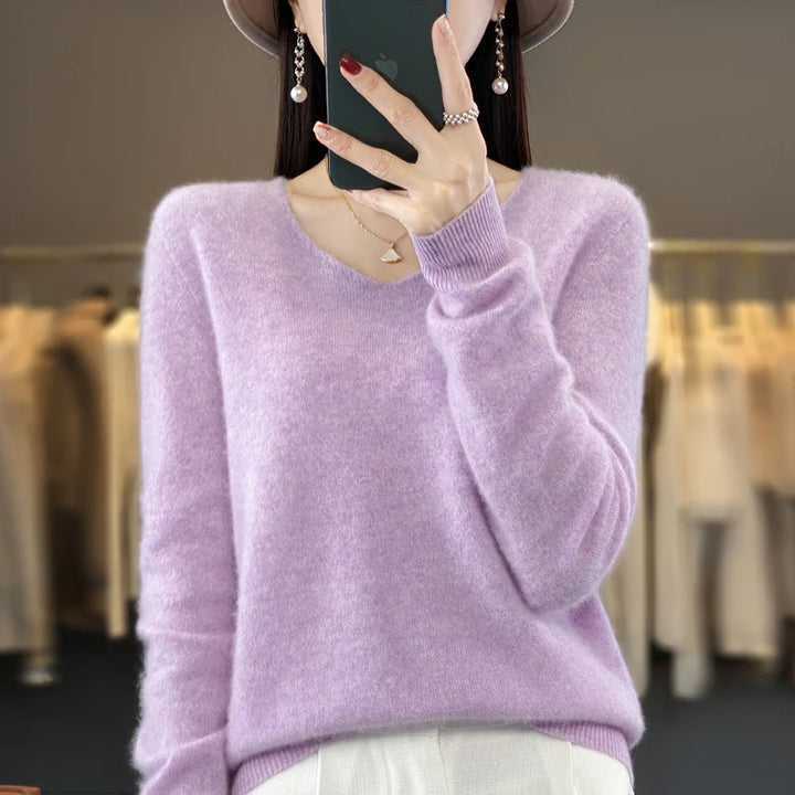 100% Pure Merino Wool V-Neck Autumn Winter Sweater
