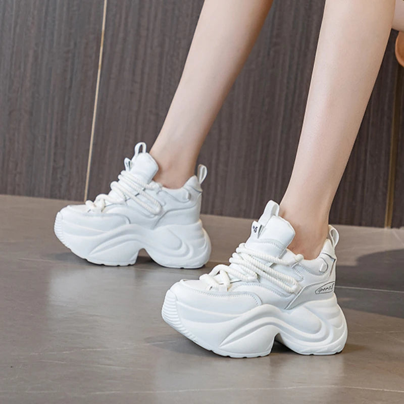 Genuine Leather Platform Wedge Sneakers