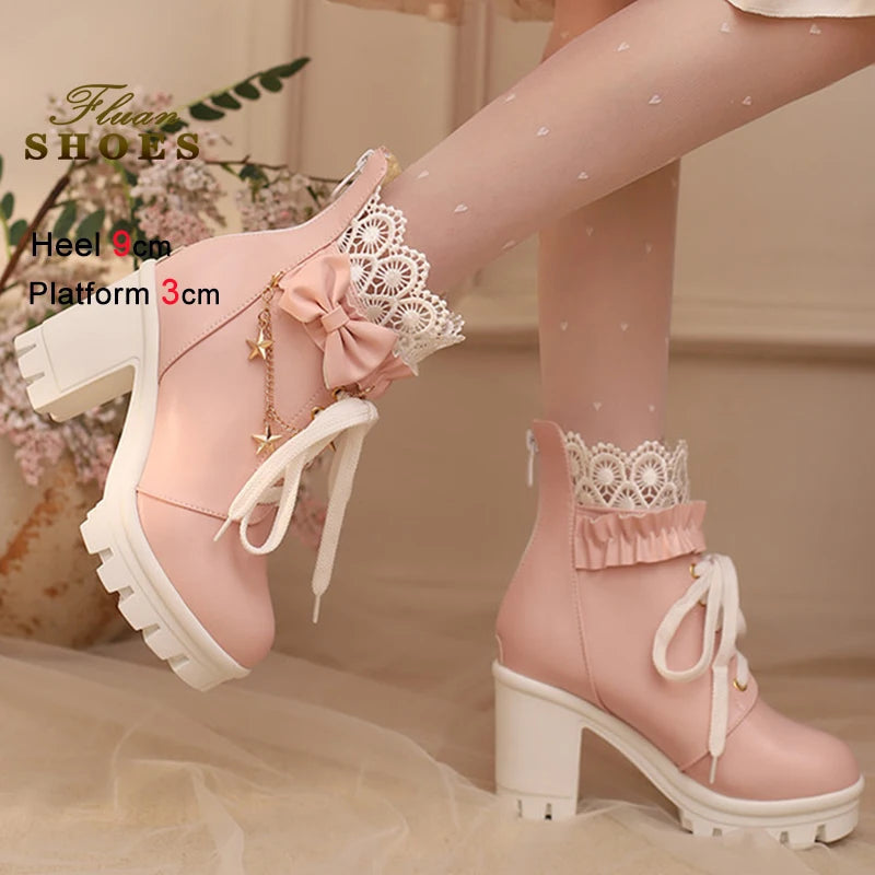 Lace-Up Ankle Boots with Back Zipper