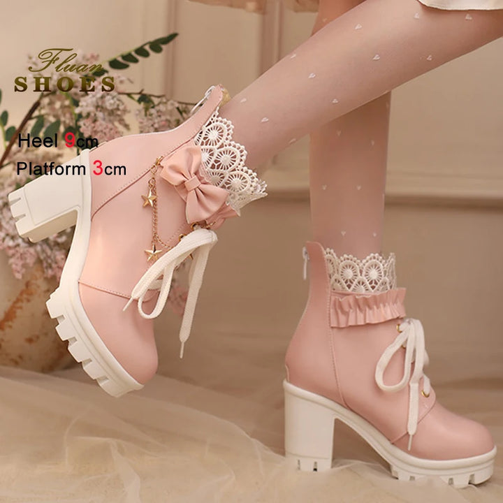Lace-Up Ankle Boots with Back Zipper