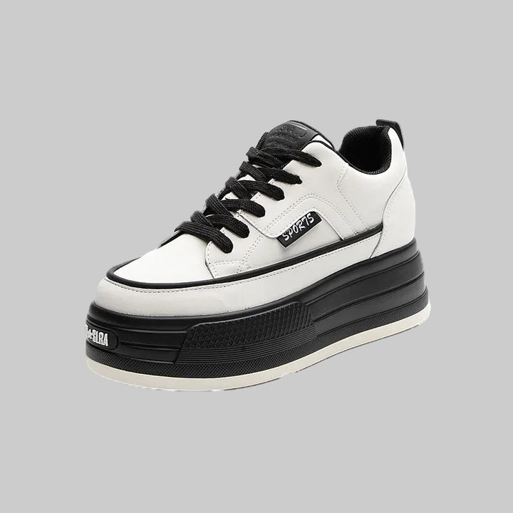 8cm Genuine Leather Platform Chunky Sneakers