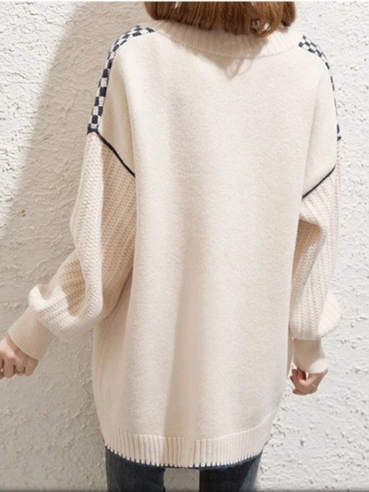 Stylish Plaid Knitted Long Sweater