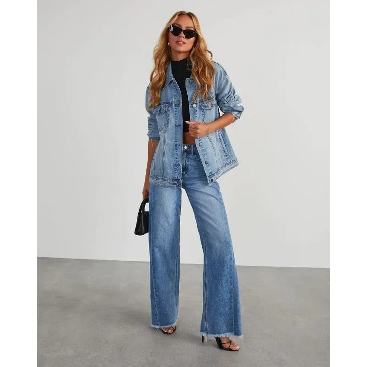 Solid Color Loose Wide Leg Side Seam Jeans
