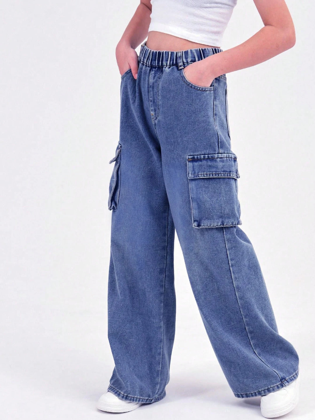 Vintage Wash Wide Leg Denim Jeans