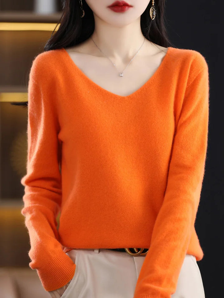 100% Pure Merino Wool Women's V-Neck Sweater