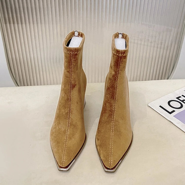 Elegant Pointed Toe Ankle Boots with Thick Heels