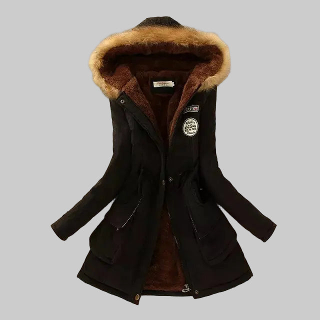 Slim Fit Embroidered Hooded Parka Cotton Padded Jacket
