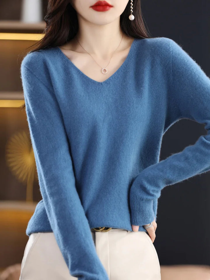 100% Pure Merino Wool Women's V-Neck Sweater