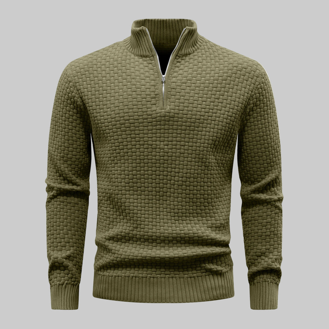 Winter Soft Waffle Knit Warm Zip-Up Sweater