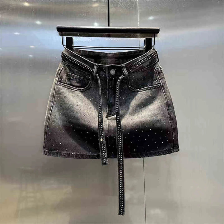 Oversized Retro Diamond Denim Mini Skirt