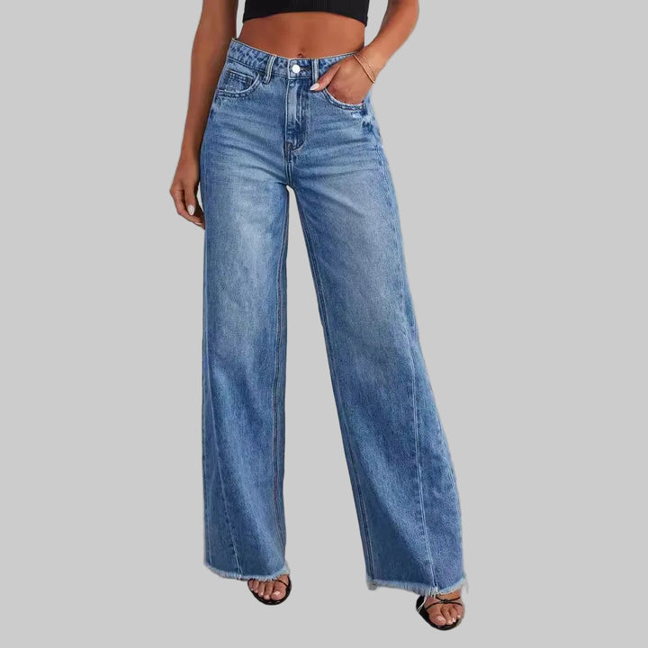 Elegant Spliced Floor Length High Waisted Jeans