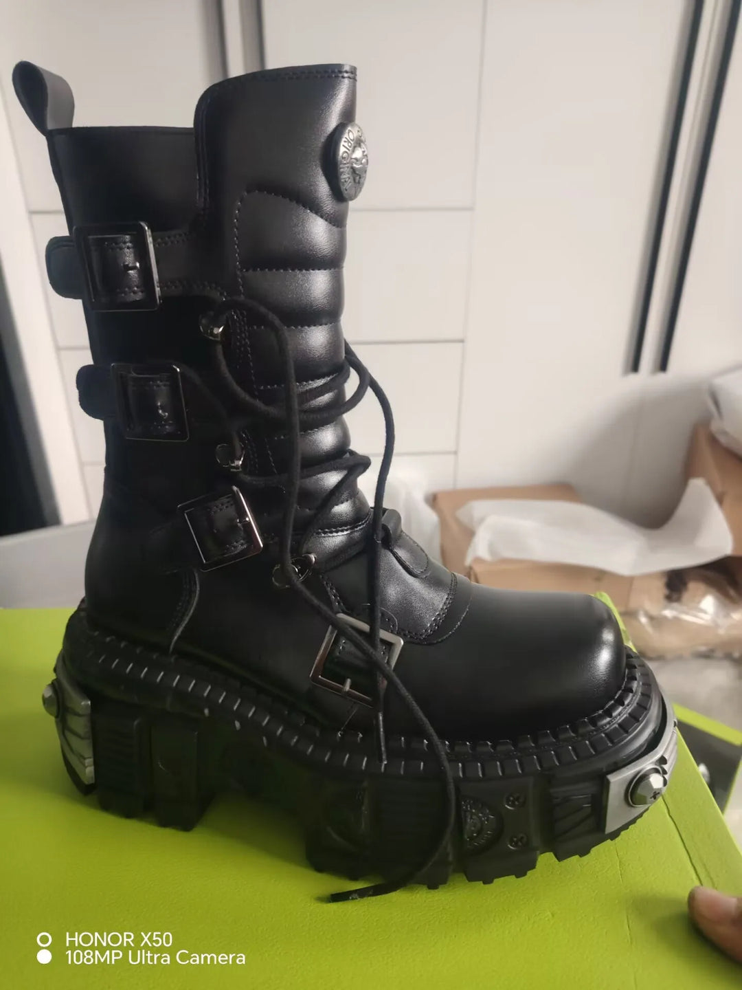 Retro Unisex Heavy Metal Punk Motorcycle Platform Boots