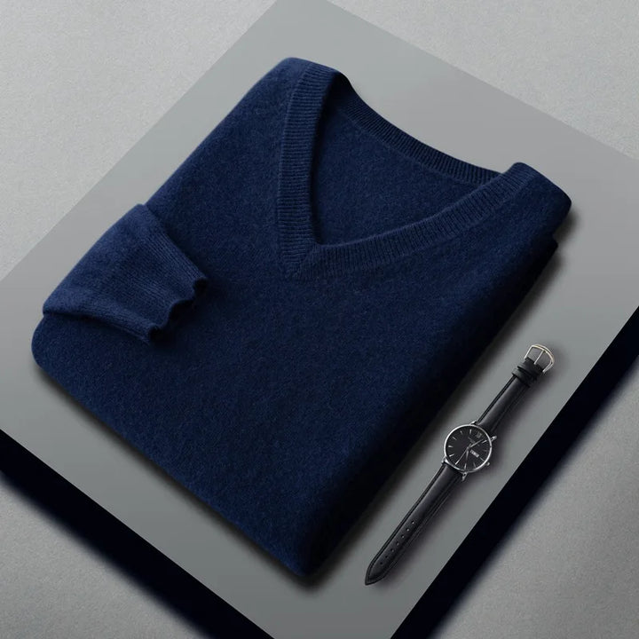 Knitted Cotton Blend Classic V-Neck Pullover