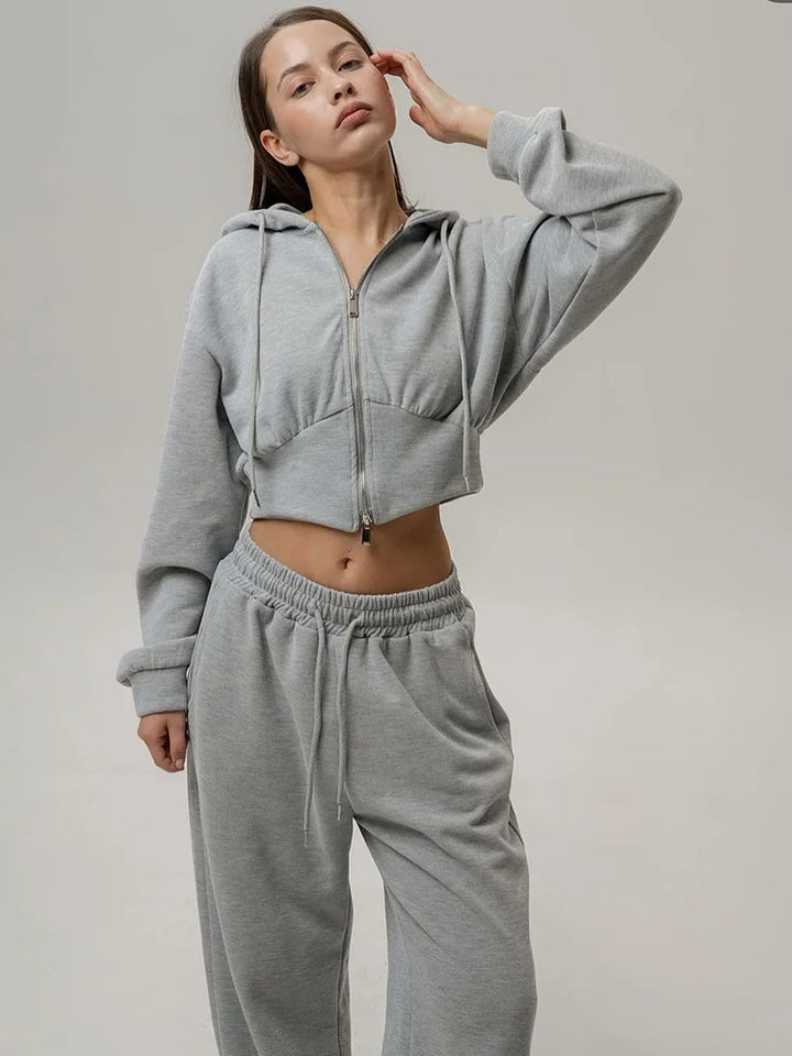 Casual Long Sleeve Hooded 2-Piece Set