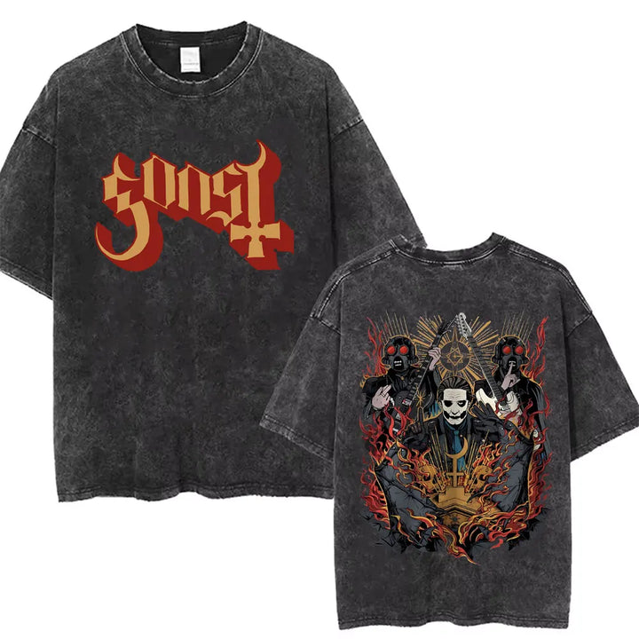 Washed Vintage Gothic Rock Metal Ghost Band Tees