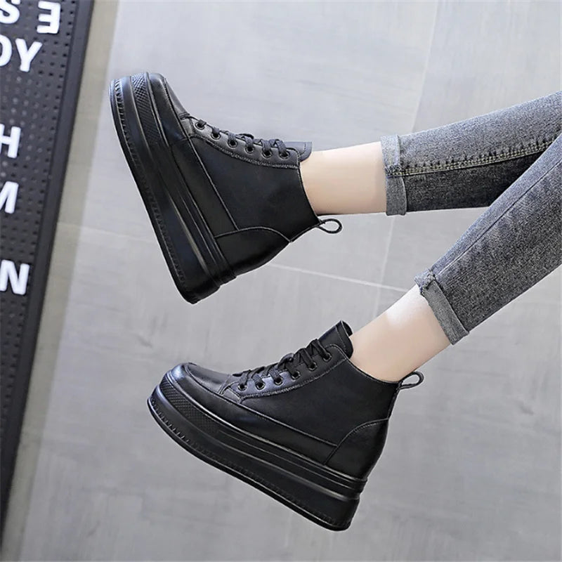 Genuine Leather Chunky Ankle Boots