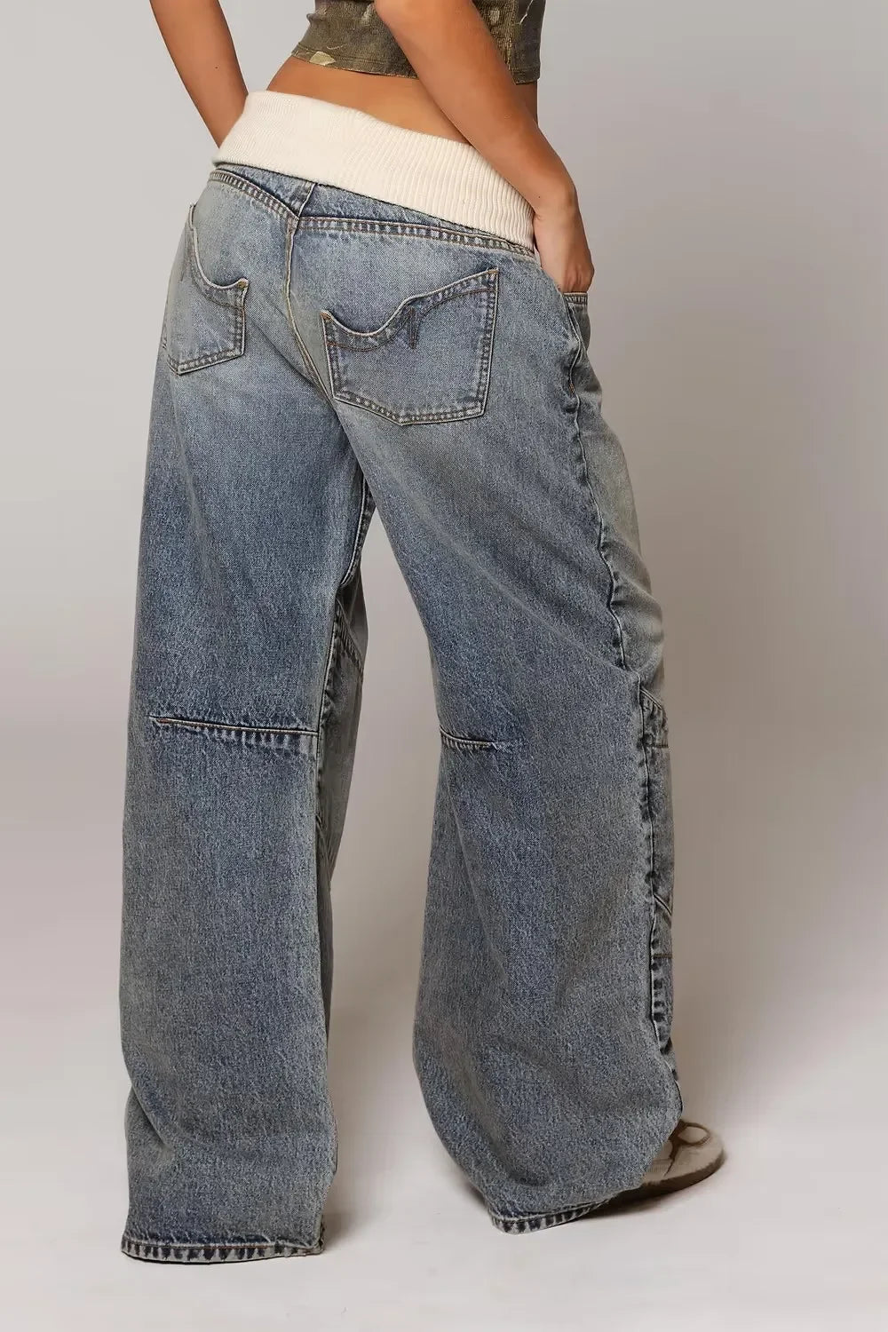 Y2K American High-Waisted Spliced Jeans