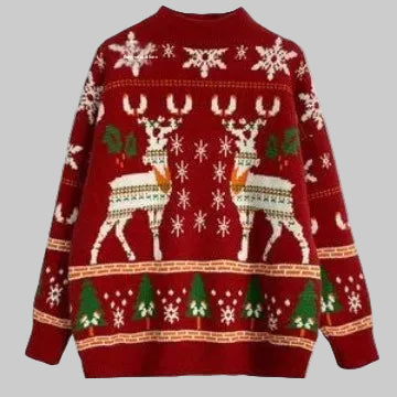 Cozy Red Deer Knitted Christmas Sweater