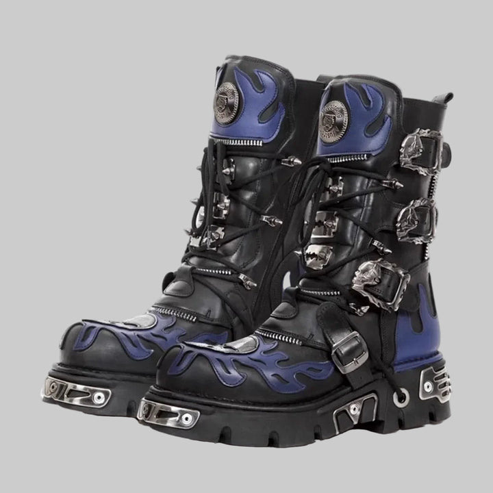 Flame Metallic Goth Skull Punk Motorcycle Boots