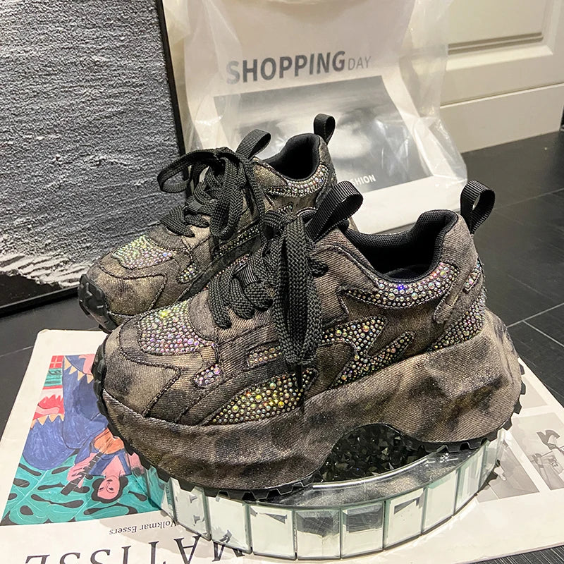 Bling Platform Lace-Up Sneakers