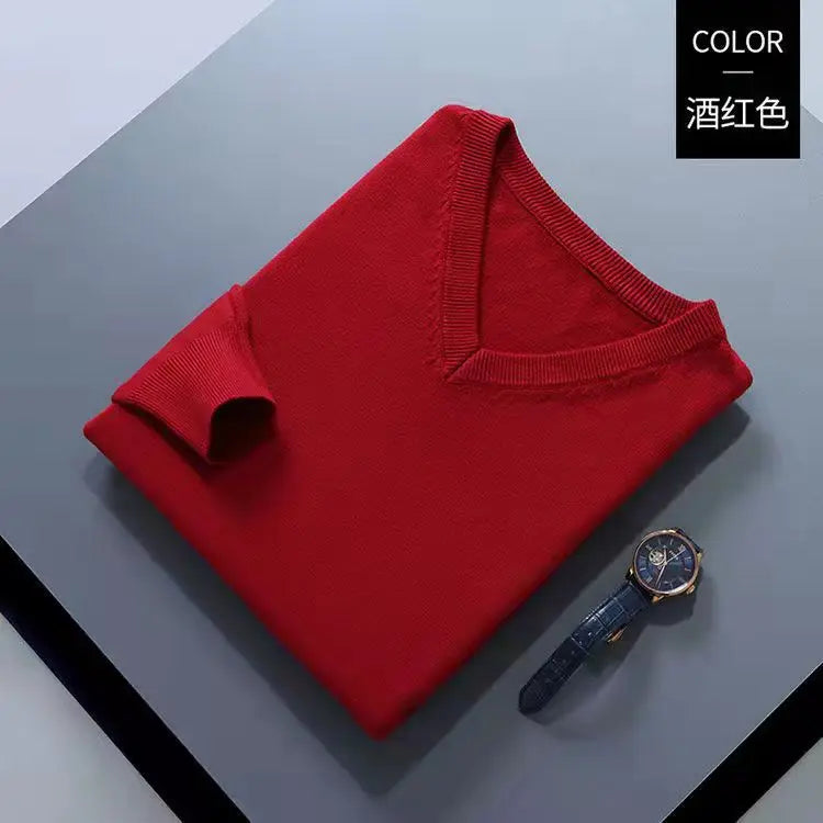 Knitted Cotton Blend Classic V-Neck Pullover