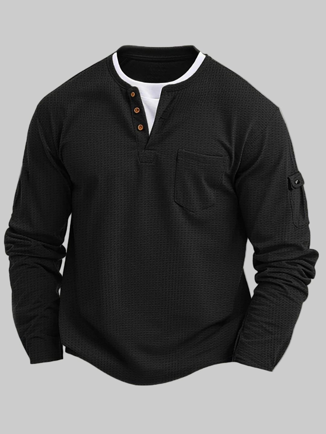 Casual Long Sleeve Henley Button Neck Tee