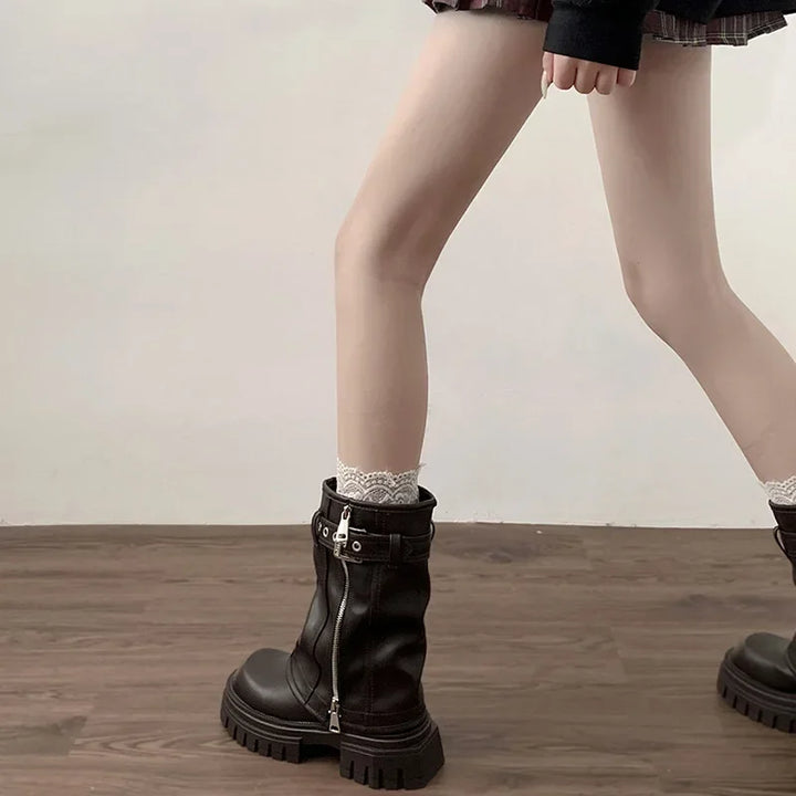 Elegant Winter Biker Boots with Belt Buckle