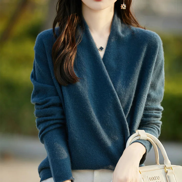 100% Pure Wool Knitted V-Neck Sweater