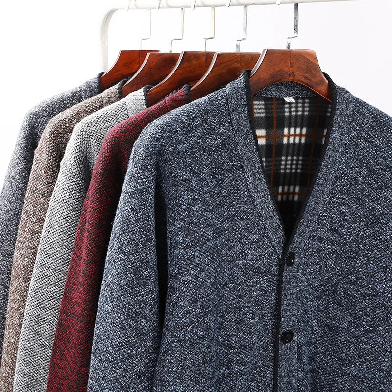 Thick Knitted Fleece V-Neck Cardigan