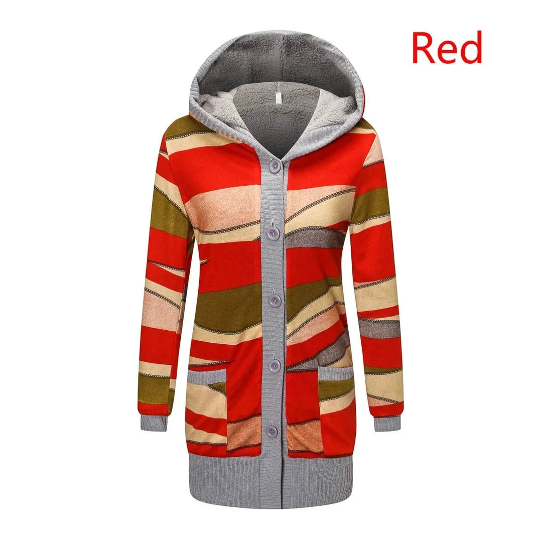 Striped Long Sleeve Hooded Cardigan