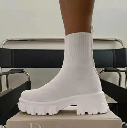 Luxury Ankle Boots with Casual Thick Sole and Knitted Socks