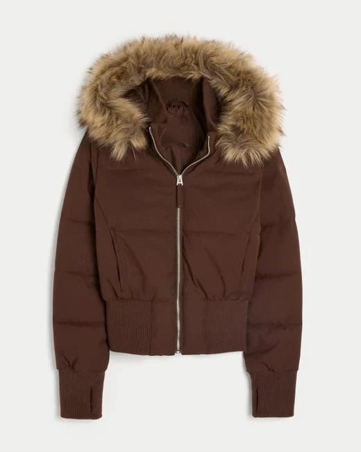 Hooded Fur Elegant  wool coat