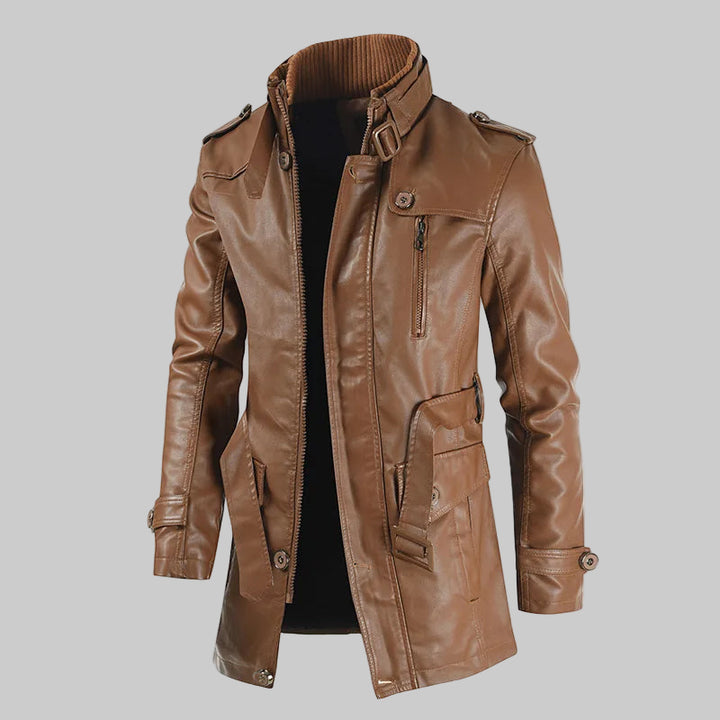 Thick Fleece-lined Leather Winter Coat