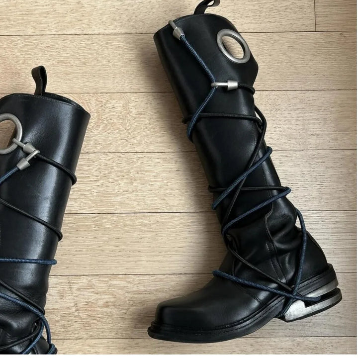 Genuine Leather Wire winding Motorcycle Boots