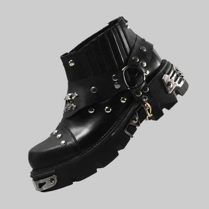 Genuine Leather Goth Skull Punk Motorcycle Boots