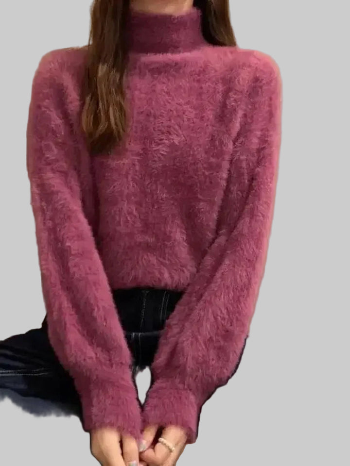 Luxurious Knit Turtleneck Sweater with Mink Wool Feel