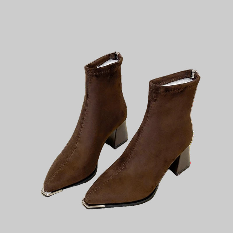 Elegant Pointed Toe Ankle Boots with Thick Heels