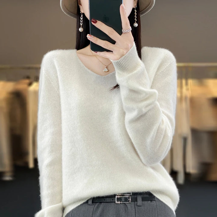 100% Pure Merino Wool V-Neck Autumn Winter Sweater