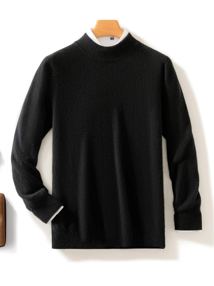 Cashmere Knitted 100% Merino Wool Mock-neck Sweater