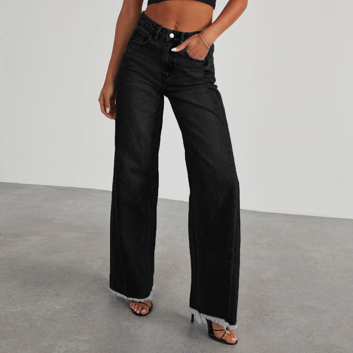 Solid Color Loose Wide Leg Side Seam Jeans