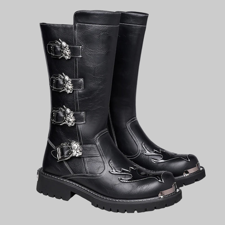 Mid-Calf Leather Motorcycle Boots