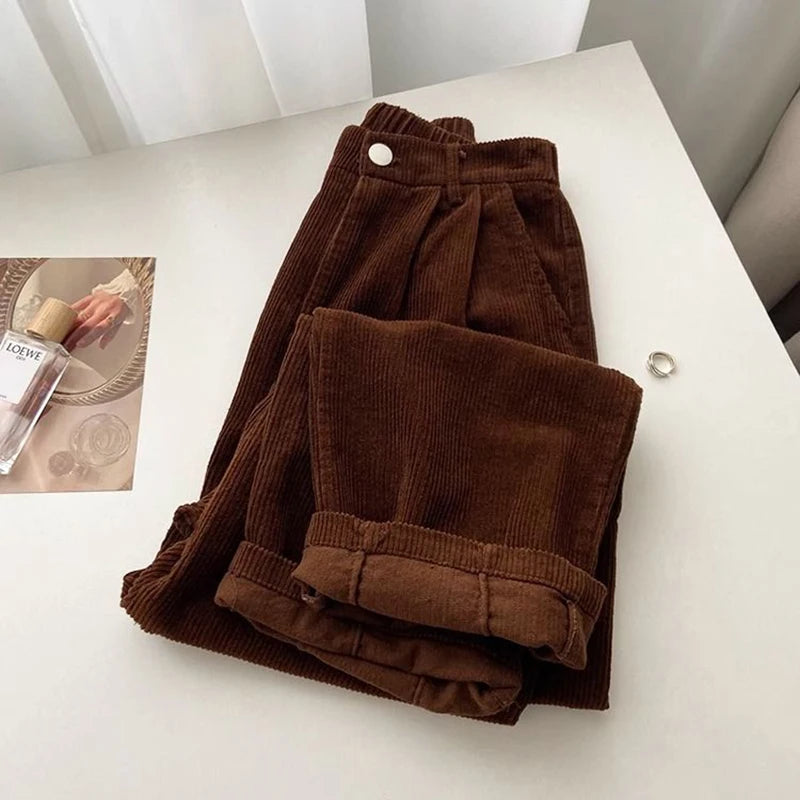 Retro High-Waist Corduroy Pants